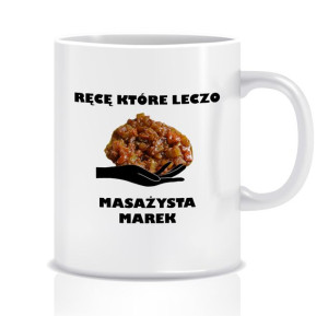 Kubek z grafiką dla fizjoterapeuty (imię, ręce leczo)