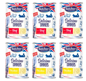 BUTCHER'S Delicious Dinners w galaretce 24x400g (kot) Mix smaków