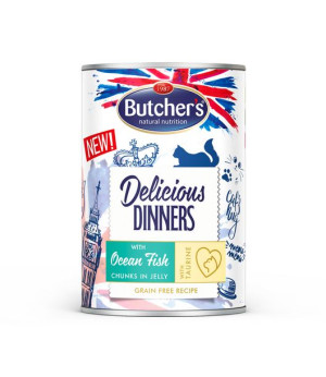 BUTCHER'S Delicious Dinners z rybą morską kawałki w galaretce 400g (kot)