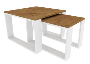 Zestaw Stolik Kawowy Ława 2w1 Loft Dąb Lancelot/biały 65x65x45