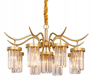 Lampa Sufitowa Wisząca Metal Kryształ Złota 9xe27