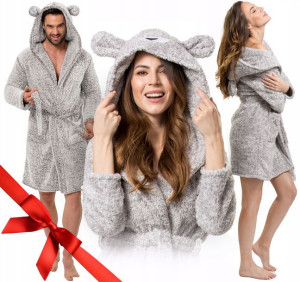 Szlafrok Gruby Miękki Miś Kaptur Bear Unisex M