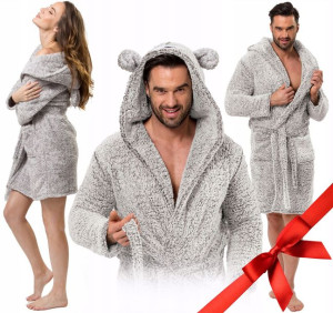 Gruby Szlafrok Miękki Miś Kaptur Bear Unisex M