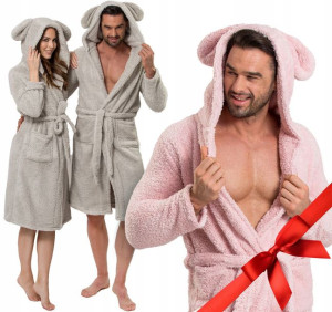 Gruby Szlafrok Miękki Miś Z Kapturem Uszka L/XL