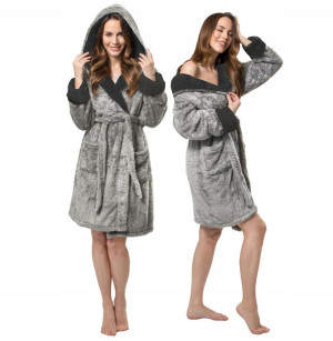 Szlafrok Damski Huggy Szary Jasny Gruby S/M