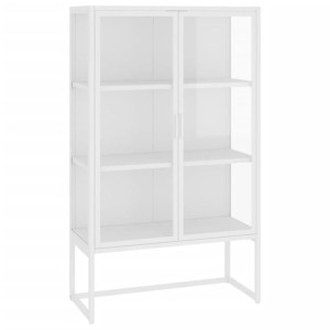 Szafka, biała, 80x35x135 cm, stal i hartowane szkło