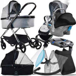Wózek 4w1 Ibebe Ice 03 Gray I Kite+ Dock Avionaut
