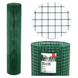 Siatka zgrzewana 16x16x12 ocynk + PCV zielona  h=1m 5m LUNBERG