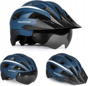 Kask Rowerowy z Goglami i tylnym Światłem M/L