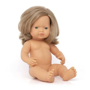Lalka dziewczynka Europejka Ciemny Blond 38 cm Miniland Doll