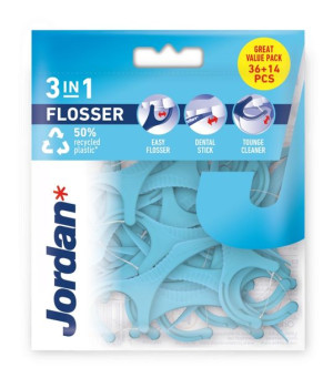 JORDAN DF 3 IN 1 FLOSSER + 14 / nić dentyst. z wykałaczką /niebieska/