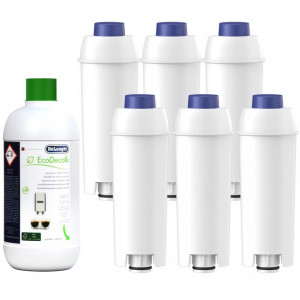 6x FILTR WODY + DeLonghi ODKAMIENIACZ 500ml ZESTAW
