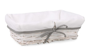 Prostokątny Biały Wiklinowy Koszyk Z Materiałem 30x20x10 Cm