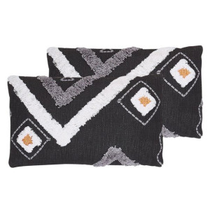 2 bawełniane poduszki dekoracyjne geometryczny wzór 30 x 50 cm czarne VIBUR