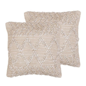 2 bawełniane poduszki dekoracyjne geometryczny wzór 45 x 45 cm beżowe CORYD