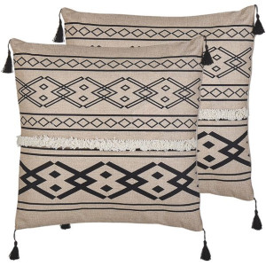2 poduszki dekoracyjne geometryczny wzór 45 x 45 cm beżowe z czarnym PULMON