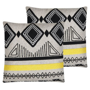 2 poduszki dekoracyjne haftowane geometryczny wzór 45 x 45 cm czarne z beżo