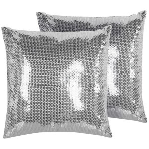 2 poduszki dekoracyjne w cekiny 45 x 45 cm srebrne ASTER