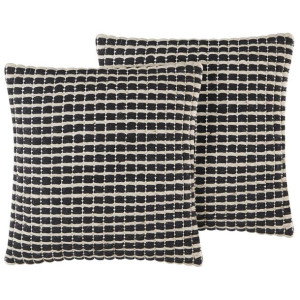 2 wełniane poduszki dekoracyjne w geometryczny wzór 45 x 45 cm czarno-białe