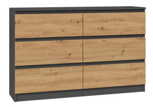 Komoda 6 Szuflad Regał M6 120 Antracyt-dąb Artisan