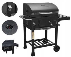 Grill Węglowy Ruszt Żeliwny Xxl+termometr+wieszaki