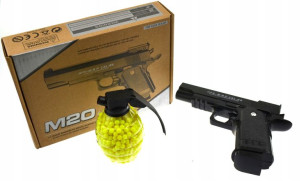 Metalowy Pistolet na Kulki Plastikowe + Granat