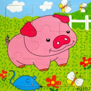 Edukacyjne Puzzle Drewniane 9el. Świnka