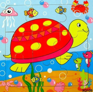 Edukacyjne Puzzle Drewniane 9el.żółwik