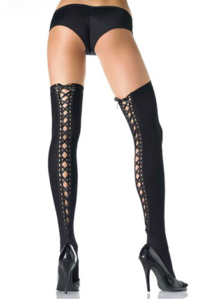 Bielizna-THIGH HIGHS W LACE UP BACK OS