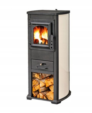 Piec stalowy na drewno wolnostojący beżowy 8,6 kW