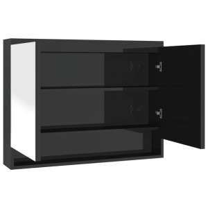 Szafka łazienkowa z lustrem 80x15x60 cm, MDF, czerń z połyskiem
