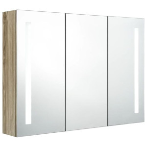 Szafka łazienkowa z lustrem i LED, 89 x 14 x 62 cm, kolor dębu