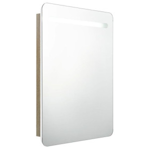 Szafka łazienkowa z lustrem i LED, biel i dąb, 60 x 11 x 80 cm