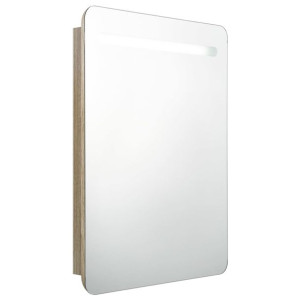 Szafka łazienkowa z lustrem i LED, kolor dębu, 60 x 11 x 80 cm