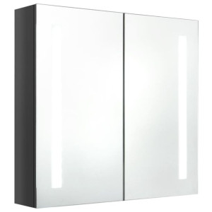 Szafka łazienkowa z lustrem, LED, szara z połyskiem 62x14x60 cm