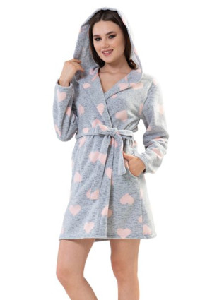 Szlafrok damski polarowy kaptur serca ciepły L-XL