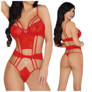 Seksowne body Czerwone koronkowe z paseczkami S/M Kamona CF 90392 - S/M