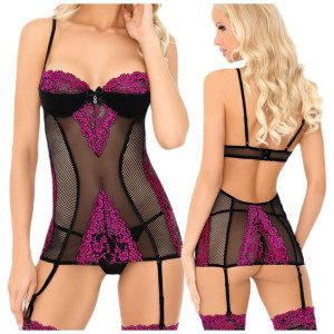 Czarny gorset z koronką Stringi Seksowny L/XL Sidonia CF 90453 - L/XL