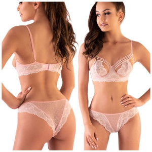 Komplet bielizny koronkowy różowy zmysłowy S/M Caniave Pink LC 90547 - S/M