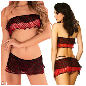 Komplet bielizny z siateczki SERCA spódniczka L/XL Kissable Hearts - L/XL