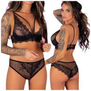 Komplet bielizny z koronki Paseczki Czarny L/XL Pine Black LC 90667 - L/XL