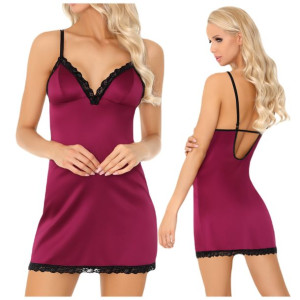 Koszulka nocna satynowa z koronką + stringi S/M Phemiena CF 90433 - S/M