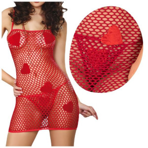 Czerwona koszulka i stringi Serduszka S/M Sensual Heart LC 90005 - S/M