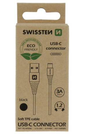 Kabel Swissten Type-c/type-c 3a 1,2m Eco Pack Black