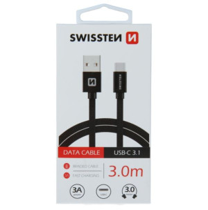 Kabel Swissten Textile Usb/usb-c 3a 3m Black