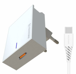 Ład Siec Swissten 25w White + Kabel Usb-c/usb-c 1,2m