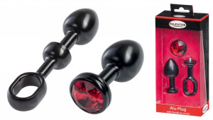 MALESATION Alu-Plug with handle & crystal small, black