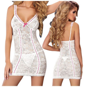 Koronkowa koszulka nocna Biała Stringi S/M Charles CF 90298 - S/M