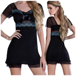 Koszulka nocna z błękitną koronką Stringi S/M Basimah LC 90220 - S/M