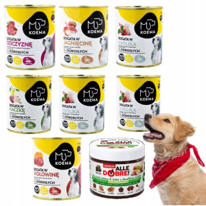 Karma Mokra Dla Psa 90% Mięsa Puszka Mix 7szt 800g + Gratis Krem Orzechowy